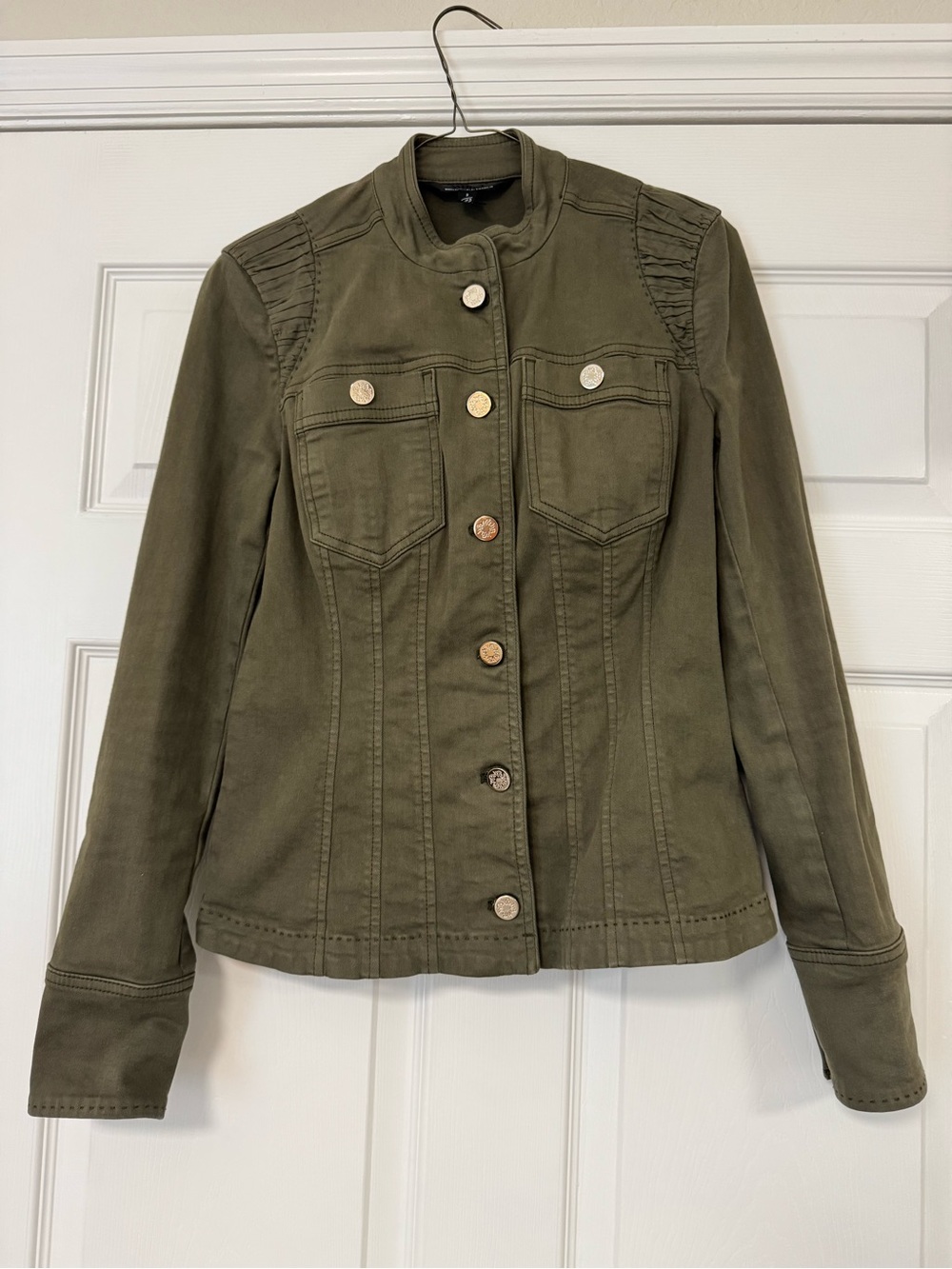 WHBM Olive Green Military-Style Jean Jacket